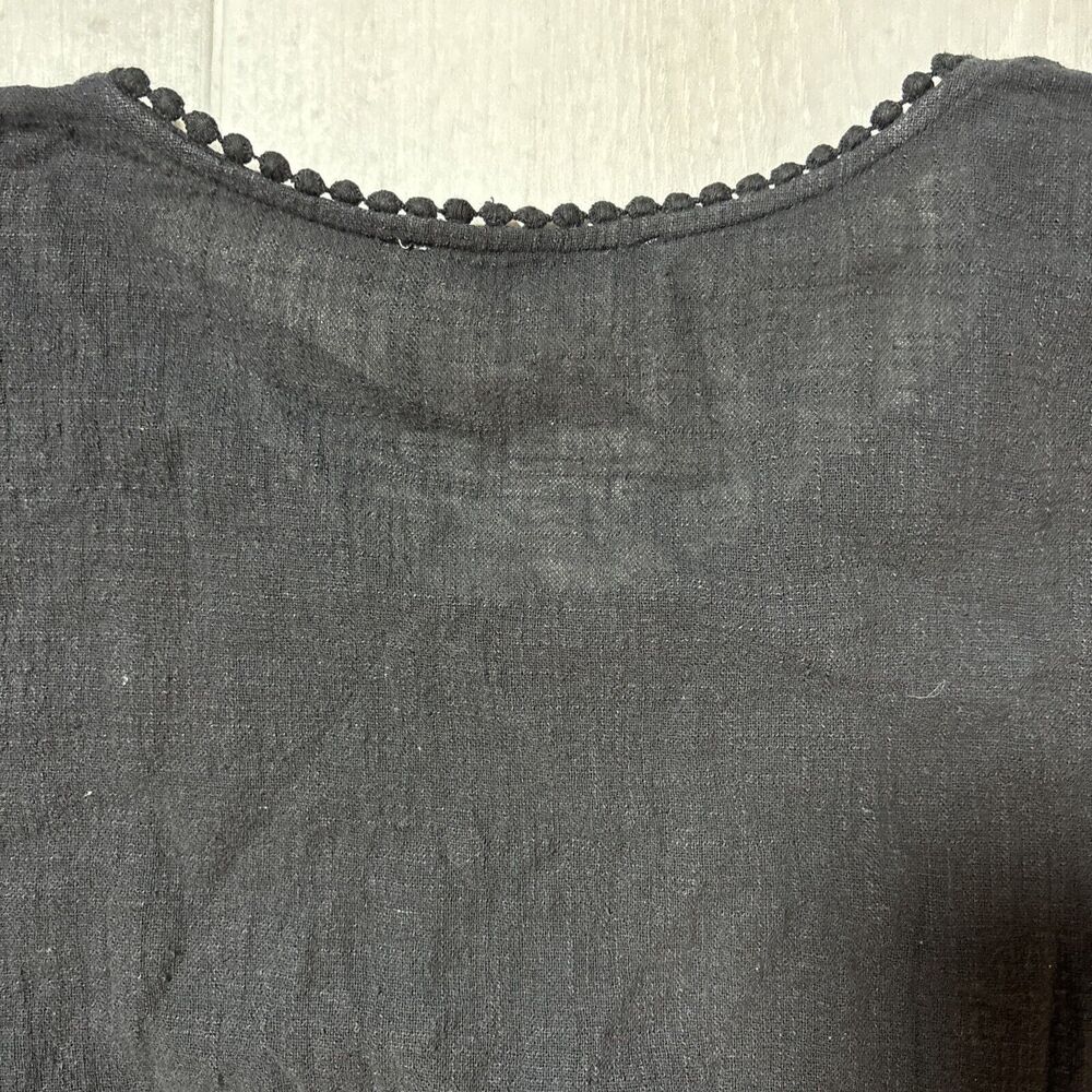 Womens XL Black Linen Top With Lace Trim Goth Fairygoth Cottagecore Lightweight - Picture 6 of 8